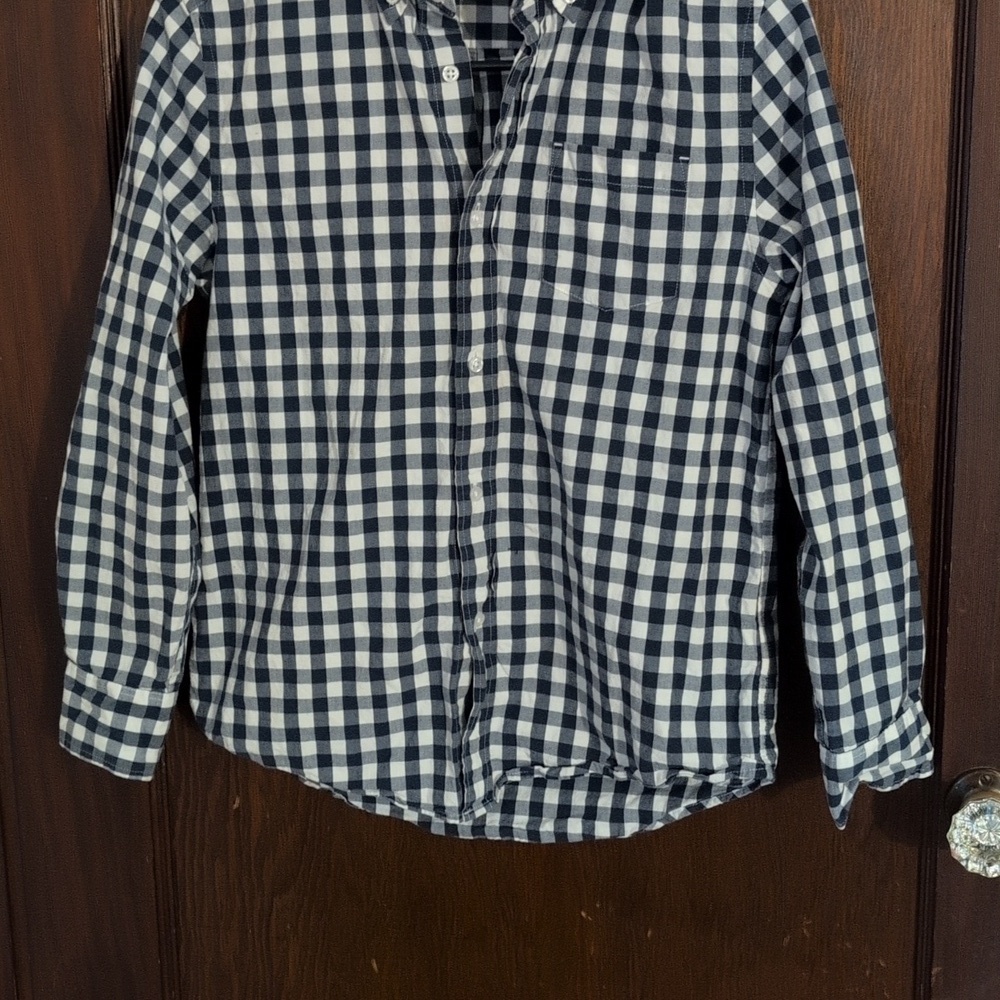 Crewcuts Navy & White Checkered Button Down Long Sleeve Shirt Size Boys 12 - Picture 4 of 6